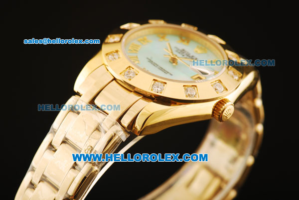 Rolex Datejust Automatic Movement Full Gold with Blue MOP Dial and Roman Numerals-ETA Coating Case - Click Image to Close